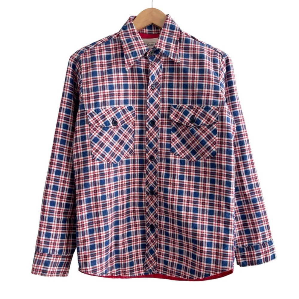 Vintage Sears Quilted Button Up Plaid Shirt Shacket